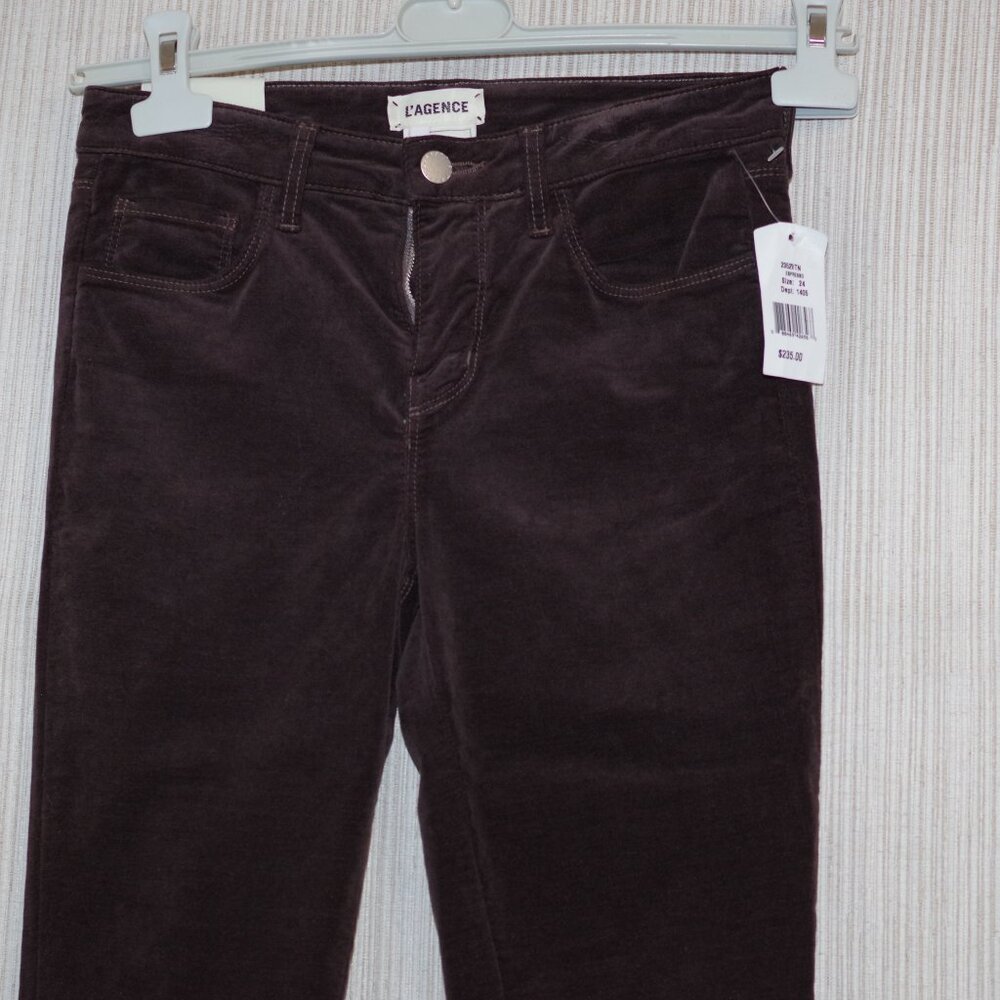 L'AGENCE Marguerite espresso brown Skinny High Rise velvet pants Size:24 - Picture 4 of 6